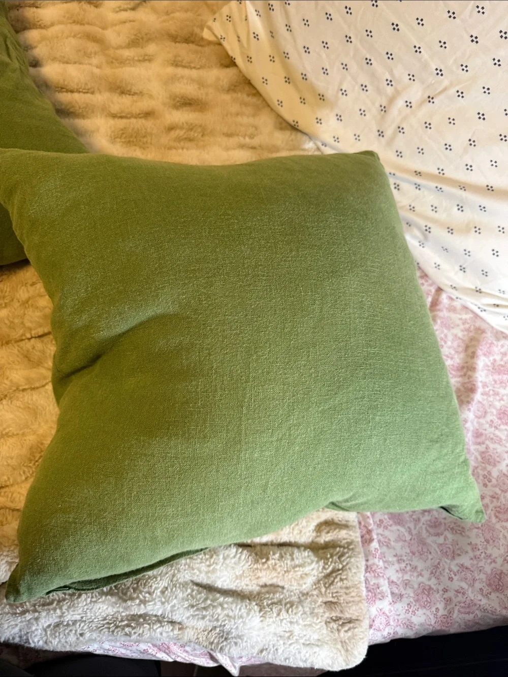 Down filled linen pair green Pillows- Soft Decorative Throw Pillow